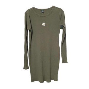 Wild Fable Green Ribbed Bodycon Long Sleeve Dress Daisy Sz L #04